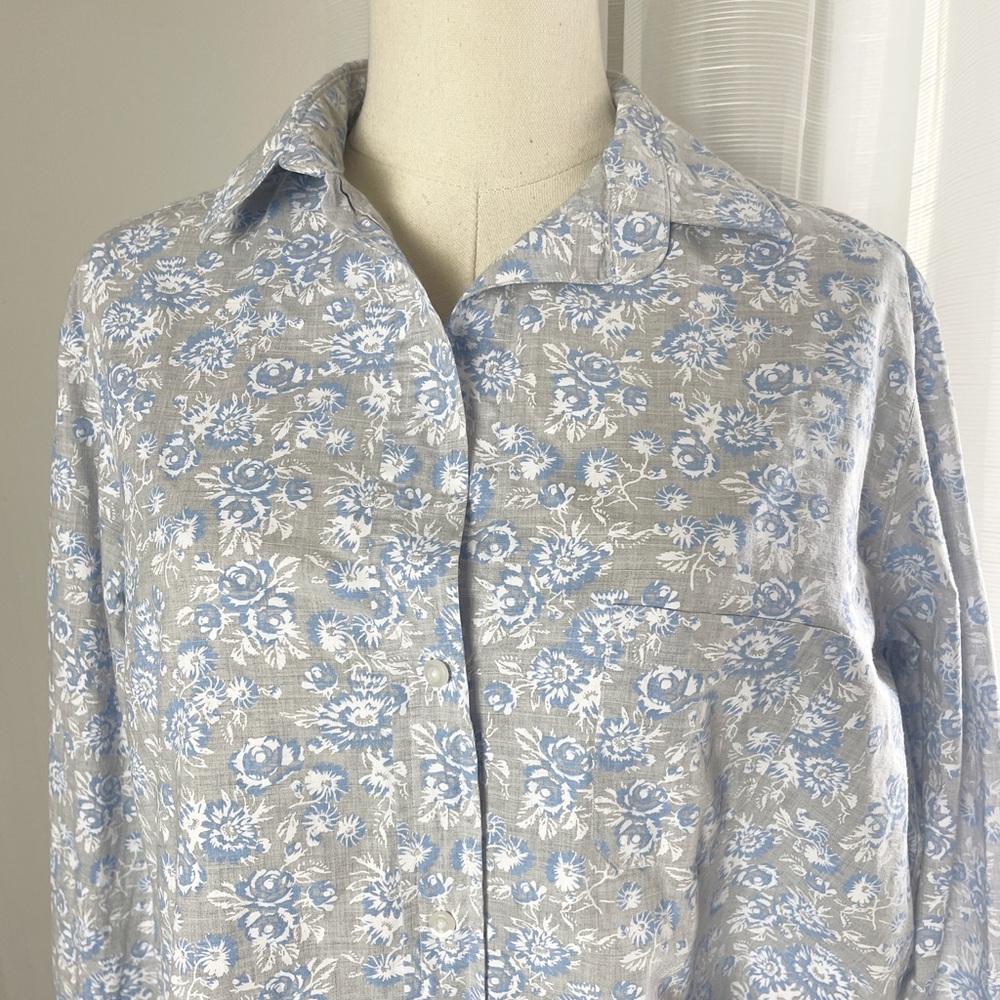 Frank & Eileen Grayson the Hero Blue Floral Button Up Cotton Shirt Size 4 - Picture 5 of 9